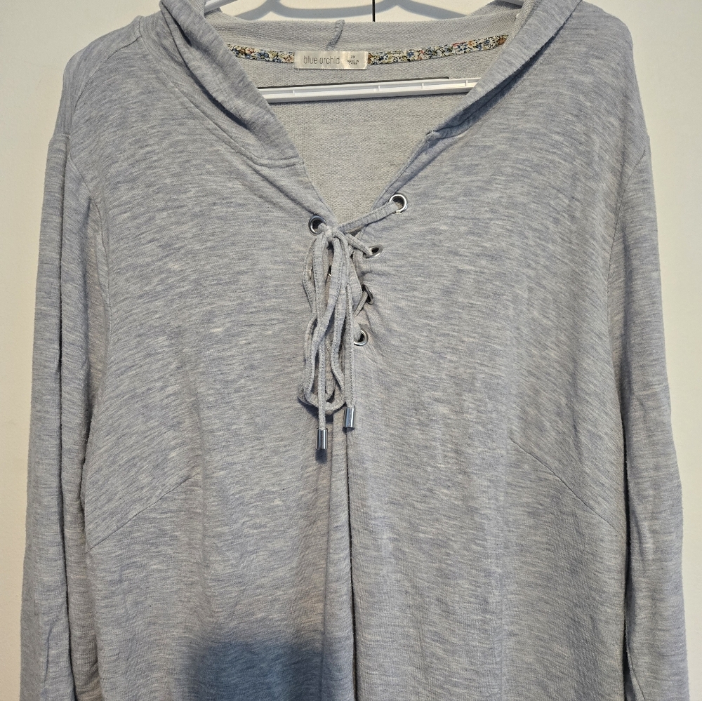 Blue Orchid 2X Gray Hooded Sweatshirt Dress Lace Up Casual Lounge - Picture 3 of 7